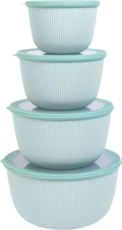 BoxedHome Mixing Bowls with Lids - 8 Piece Plastic Nesting Bowls Set includes 4 Prep Bowls and 4 Lids, Microwave and Dishwasher Safe, Green