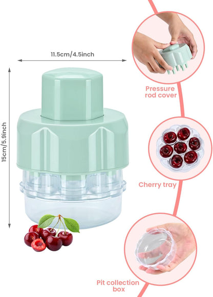 Cherry Pitter Tool, Multiple Fruit Seed Remover, 7-Cherry Capacity, Red and Clear