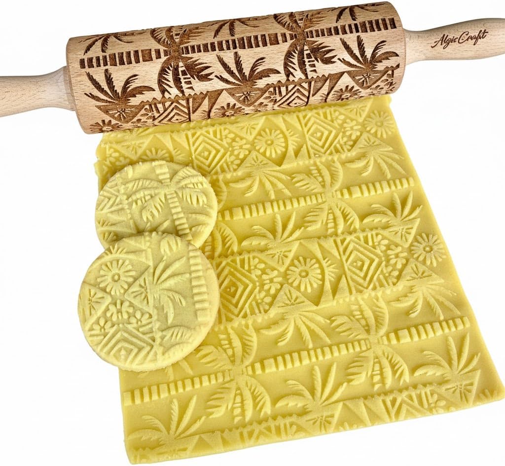 SAKURA TREE Embossing Rolling Pin with Blooming Sakura Flowers Pattern. Dough and Clay Roller for Embossed Cookies Fondant Pottery. Cookie and Ceramic Stamp. Backing Gifts for Women by Algis Crafts