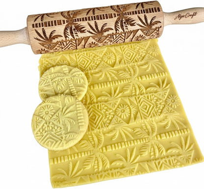 SAKURA TREE Embossing Rolling Pin with Blooming Sakura Flowers Pattern. Dough and Clay Roller for Embossed Cookies Fondant Pottery. Cookie and Ceramic Stamp. Backing Gifts for Women by Algis Crafts
