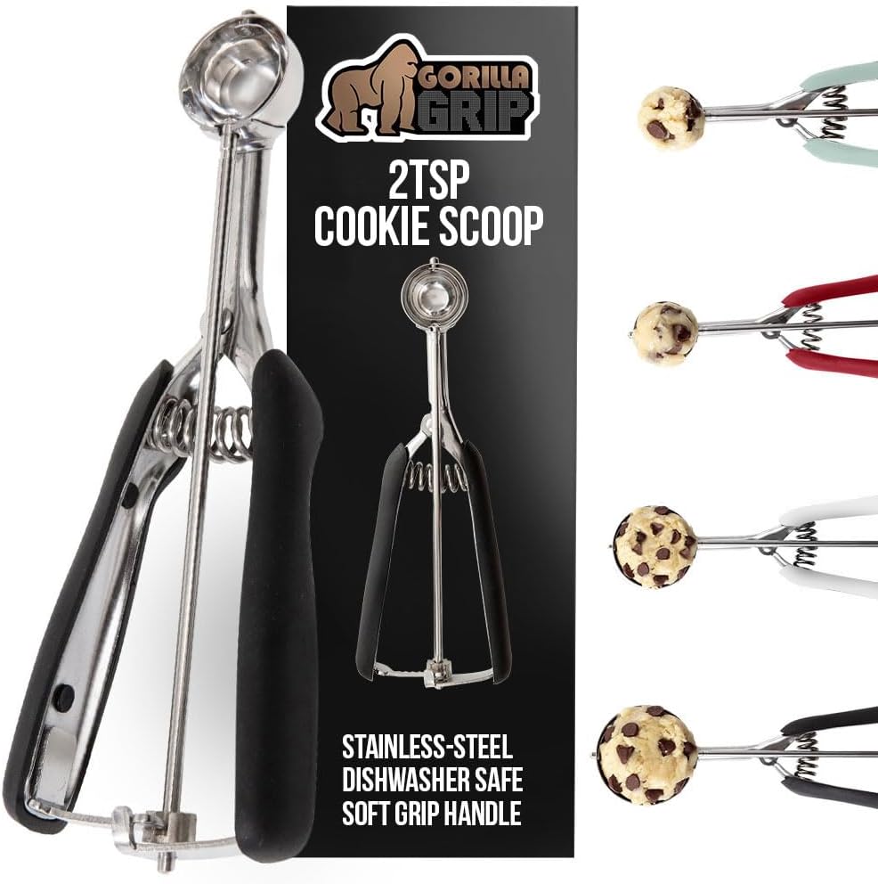 GORILLA GRIP BPA-Free 304 Stainless Steel Cookie Scoop, 1 TBSP Scooper #60, Soft Grip Handle, Easy Food Release, Create Even Portions, Multipurpose Kitchen Melon Baller, Meatball Spring Scoops, Mint