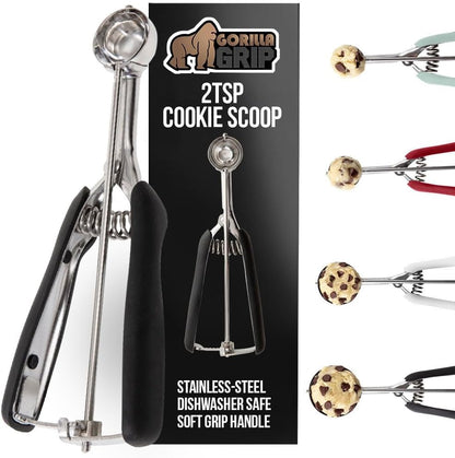 GORILLA GRIP BPA-Free 304 Stainless Steel Cookie Scoop, 1 TBSP Scooper #60, Soft Grip Handle, Easy Food Release, Create Even Portions, Multipurpose Kitchen Melon Baller, Meatball Spring Scoops, Mint