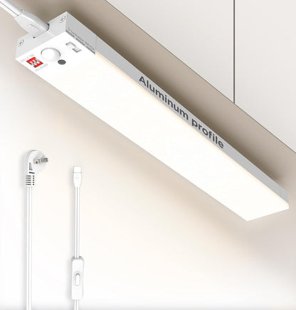 Under Cabinet Lighting Plug in, 10 Inch Motion Sensor LED Light, 3CCT 3000K/4000K/5000K, Dusk-to-Dawn & Timer, Linkable Ultra Bright Under Counter Lights for Kitchen,Hallways, White, 1 Pack
