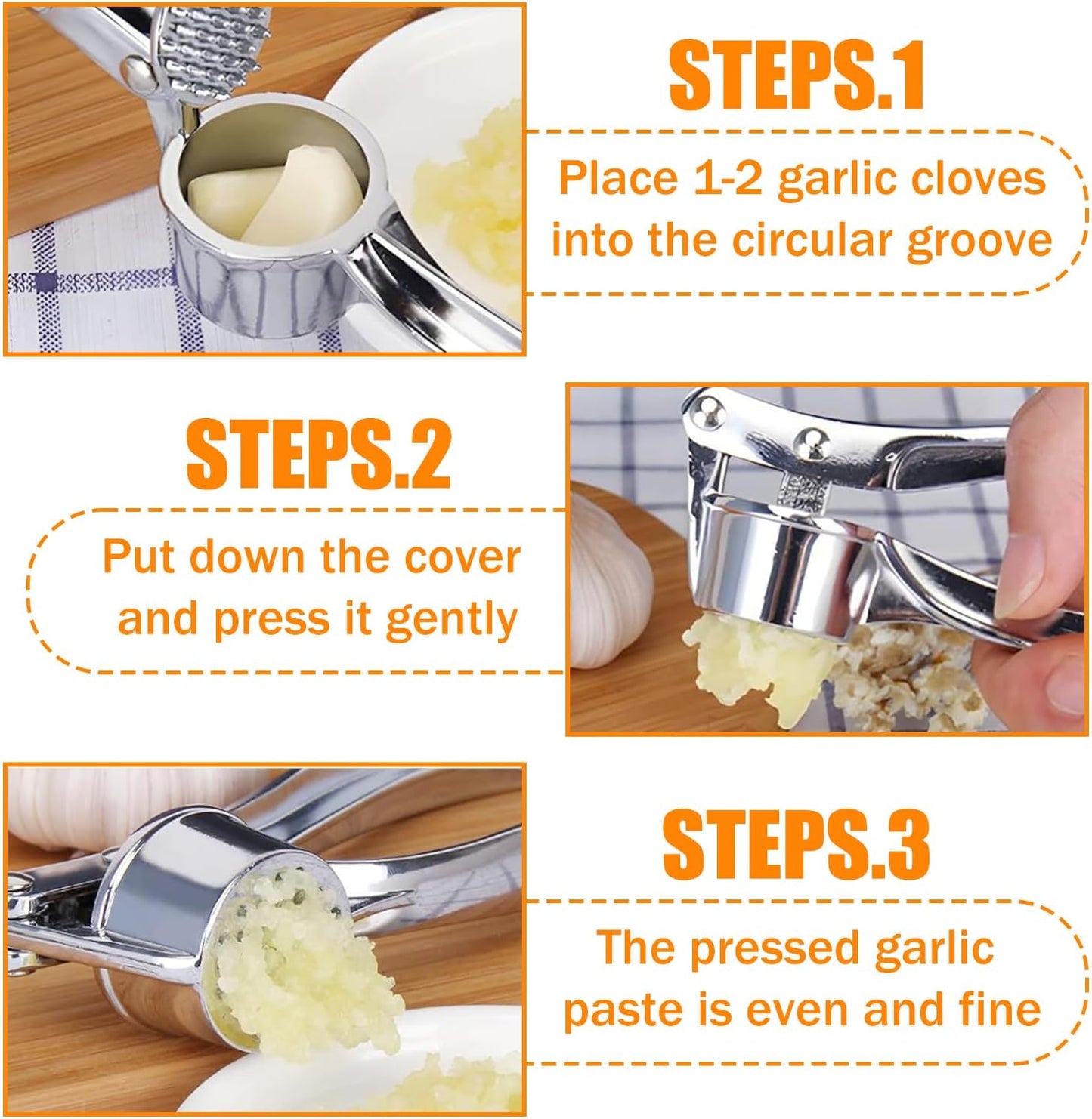 Garlic Press for Kitchen Heavy Duty Stainless Steel Press, Garlic Crusher for Easy and Efficient Presser Mincing