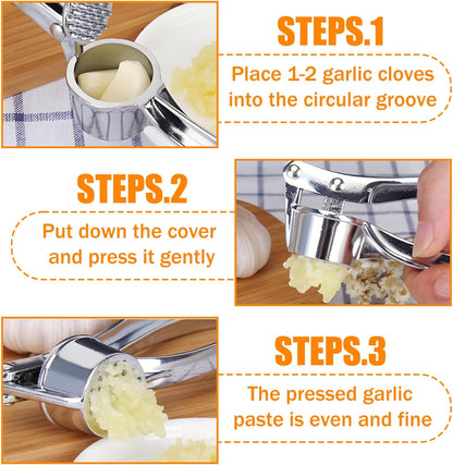 Garlic Press for Kitchen Heavy Duty Stainless Steel Press, Garlic Crusher for Easy and Efficient Presser Mincing