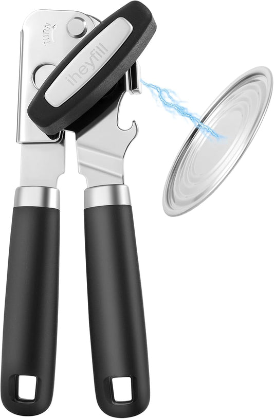 Manual Can Opener with Magnet Lid Lifter,Heavy Duty Handheld Tin Opener and Bottle Opener for Seniors with Smooth Edge Cut,Sharp Cutting Blade, Easy Turn Knob