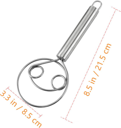 2 Pack Dough Whisk Stainless Steel Pastry Blender Whisks for Cooking, Dutch Style Bread Whisk Dough Mixer Hand Tool for Bread Batter Cake Pastry, Silver