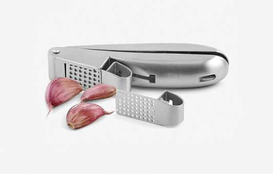 Garlic Press with 2 Inserts, Stainless Steel, Silver, 16.5 x 3.2 x 5 cm