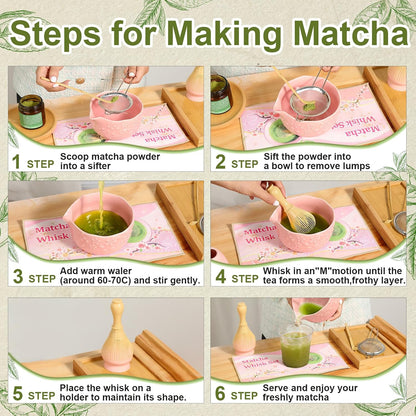 6pcs Matcha Whisk Set Includes Resin Matcha Whisk,Ceramic Matcha Bowl Set and Sifter,Matcha Whisks Holder,Natural Bamboo Spoon and Tea Towel for Matcha Starter Kit Lovers (Mottled Green)
