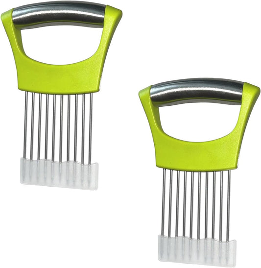 2 PCS Onion Slicer Holder – Stainless Steel Meat Holder, Meat Chopper | Multi-Purpose Kitchen Safety Tool for Fruits, Vegetables & Meat | Easy Clean, Uniform Slices | (Green)