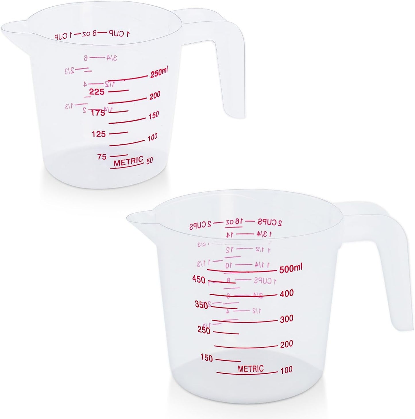 2 Pack Measuring Cup Set, 250ml (1-Cup) and 500ml (2-Cup) | Plastic Liquid Measuring Cups- Baking, Cooking, Mixing & Measuring Cups, Essential Kitchen Tools