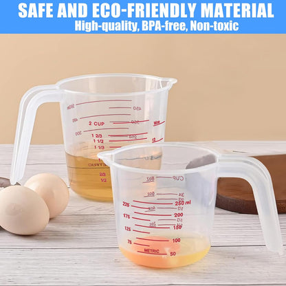 2 Pack Measuring Cup Set, 250ml (1-Cup) and 500ml (2-Cup) | Plastic Liquid Measuring Cups- Baking, Cooking, Mixing & Measuring Cups, Essential Kitchen Tools