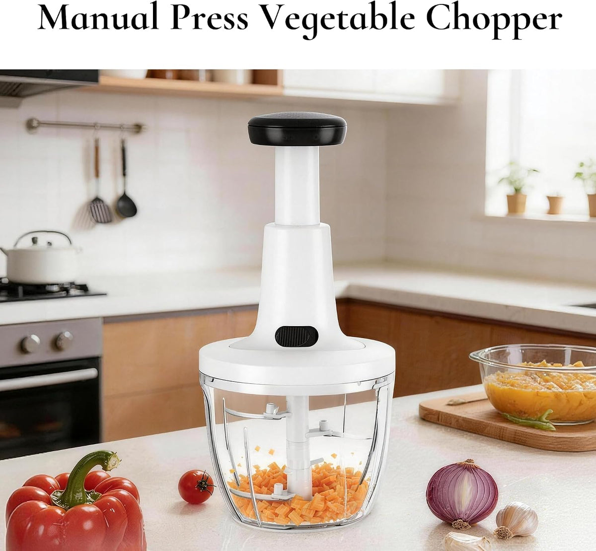 Manual Hand‑Push Food Chopper, Vegetable Dicer Mincer for Onion Garlic