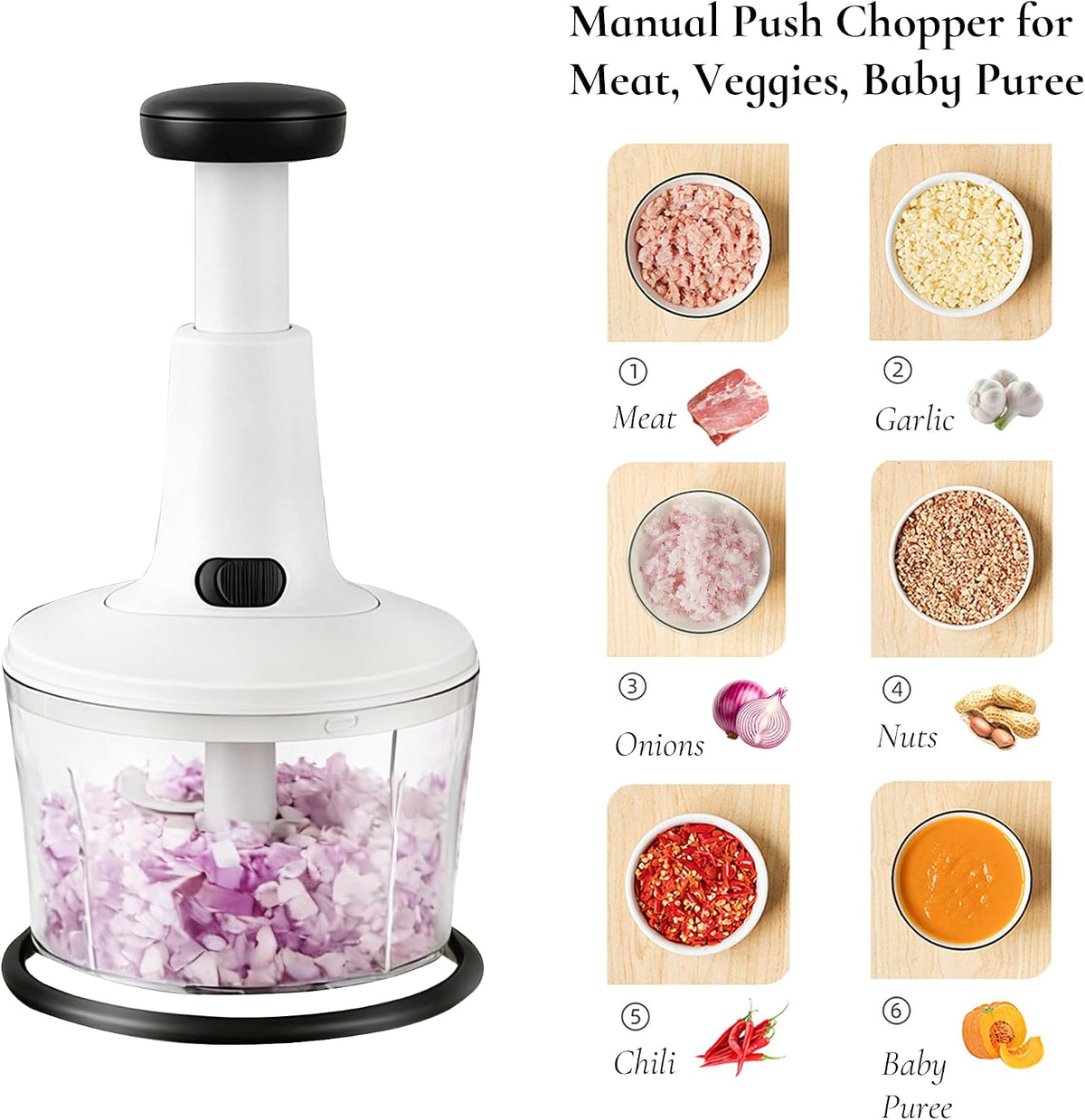 Manual Hand‑Push Food Chopper, Vegetable Dicer Mincer for Onion Garlic