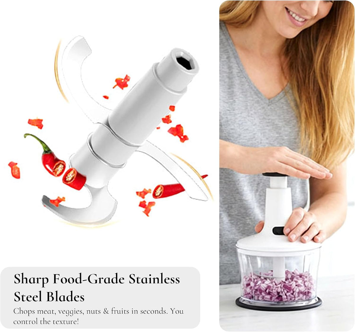 Manual Hand‑Push Food Chopper, Vegetable Dicer Mincer for Onion Garlic