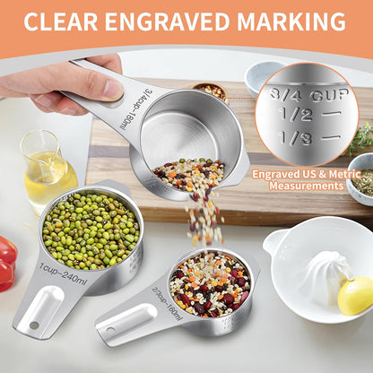 Measuring Cups and Spoons Set, 7 Stainless Steel Nesting Measuring Cups & 7 Spoons, 5 Mini Measuring Spoons &1 Leveler, Kitchen Gadgets for Cooking & Baking, Square
