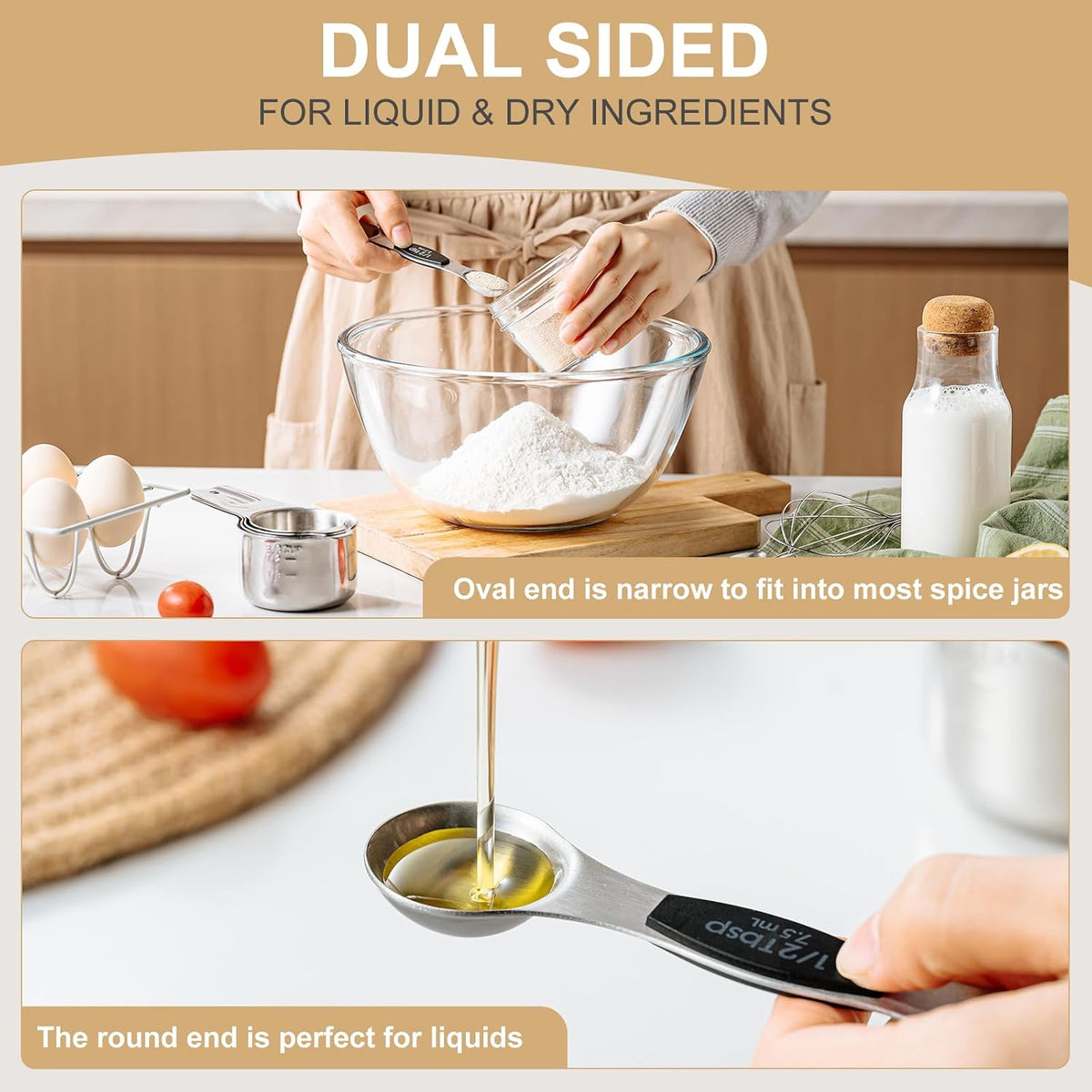 Measuring Cups and Spoons Set, 7 Stainless Steel Nesting Measuring Cups & 7 Spoons, 5 Mini Measuring Spoons &1 Leveler, Kitchen Gadgets for Cooking & Baking, Square