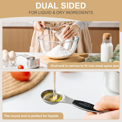 Measuring Cups and Spoons Set, 7 Stainless Steel Nesting Measuring Cups & 7 Spoons, 5 Mini Measuring Spoons &1 Leveler, Kitchen Gadgets for Cooking & Baking, Square