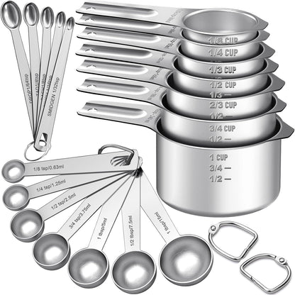 Measuring Cups and Spoons Set, 7 Stainless Steel Nesting Measuring Cups & 7 Spoons, 5 Mini Measuring Spoons &1 Leveler, Kitchen Gadgets for Cooking & Baking, Square