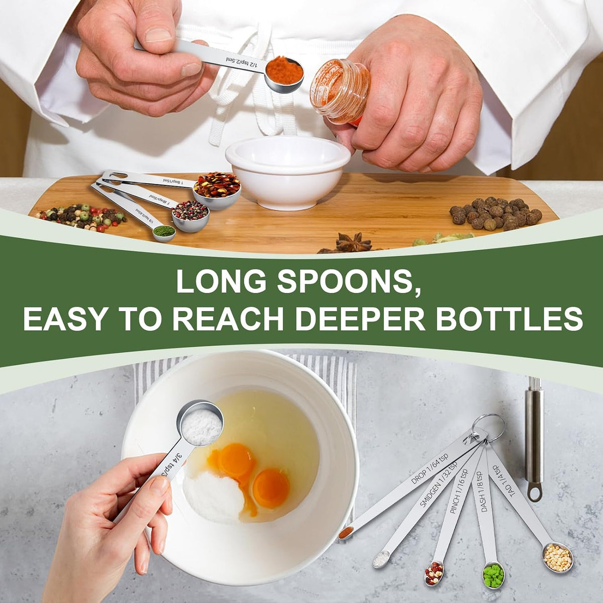 Measuring Cups and Spoons Set, 7 Stainless Steel Nesting Measuring Cups & 7 Spoons, 5 Mini Measuring Spoons &1 Leveler, Kitchen Gadgets for Cooking & Baking, Square