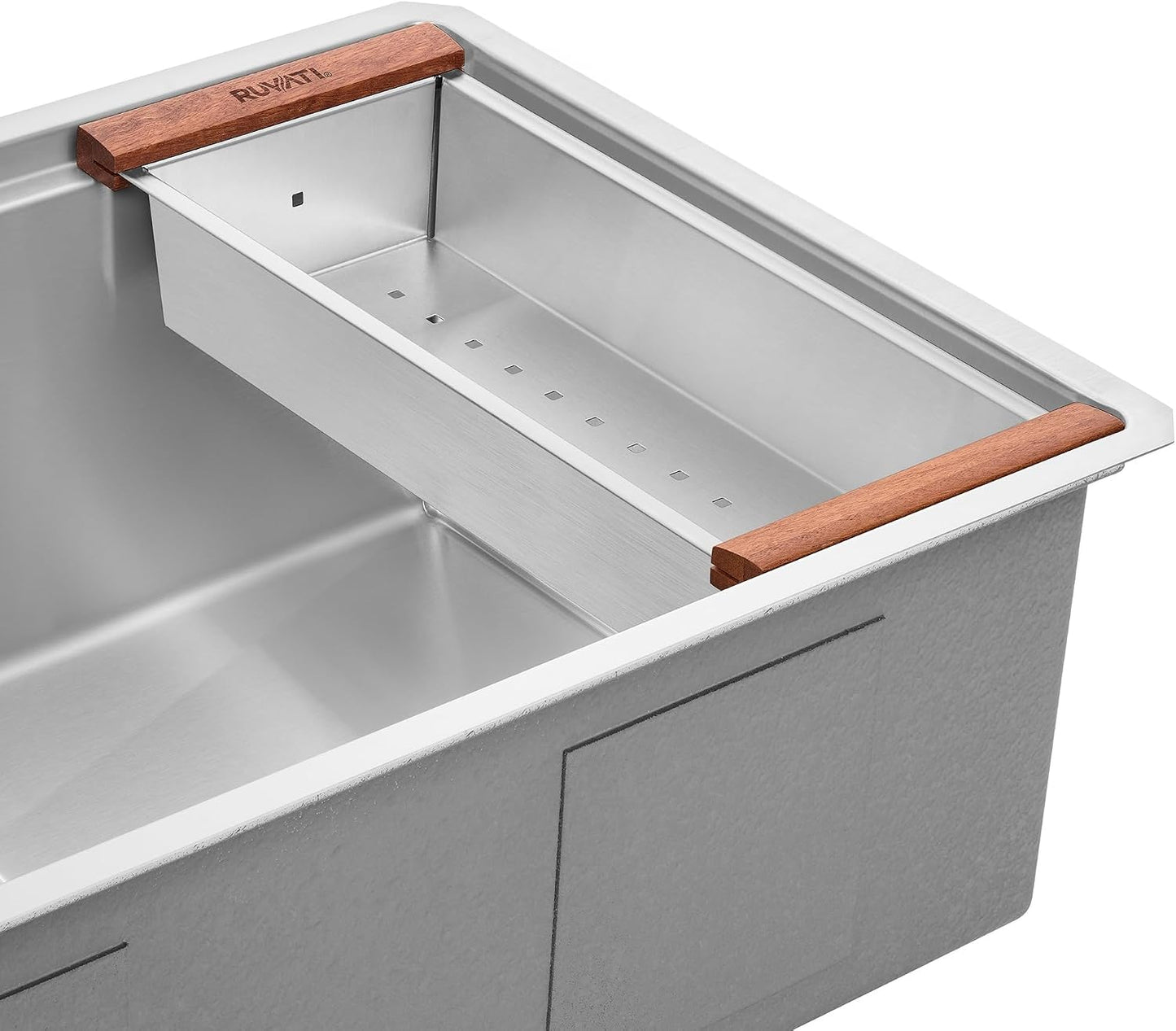 Workstation Sink Colander 17.25 inch Stainless Steel with Wooden Handles - RVA1317