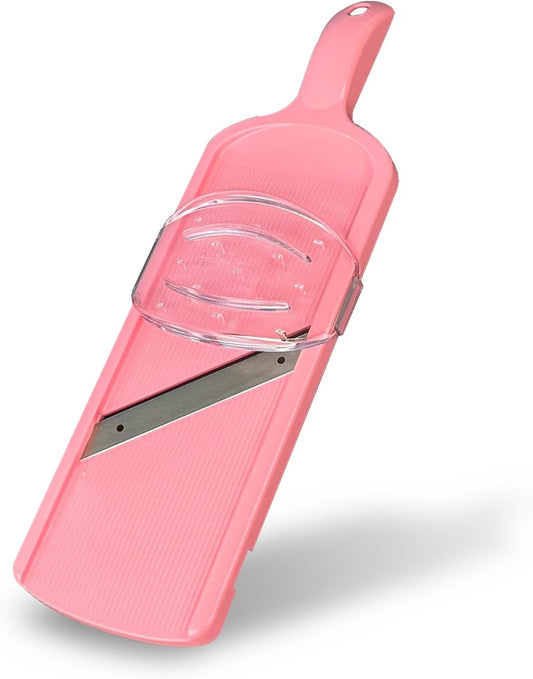 Mandoline Wide Cabbage Slicer 4.7 inches Pink, Julienne Thickness: 0.04 inch (1 mm), with Safety Holder, Made in Tsubame Japan (Pink)