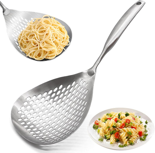 Skimmer Slotted Spoon, 304 Stainless Steel Skimmer Ladle Spoon Spider Strainer for Cooking and Frying, Pasta Strainer Spoon Frying Kitchen Cooking Colander