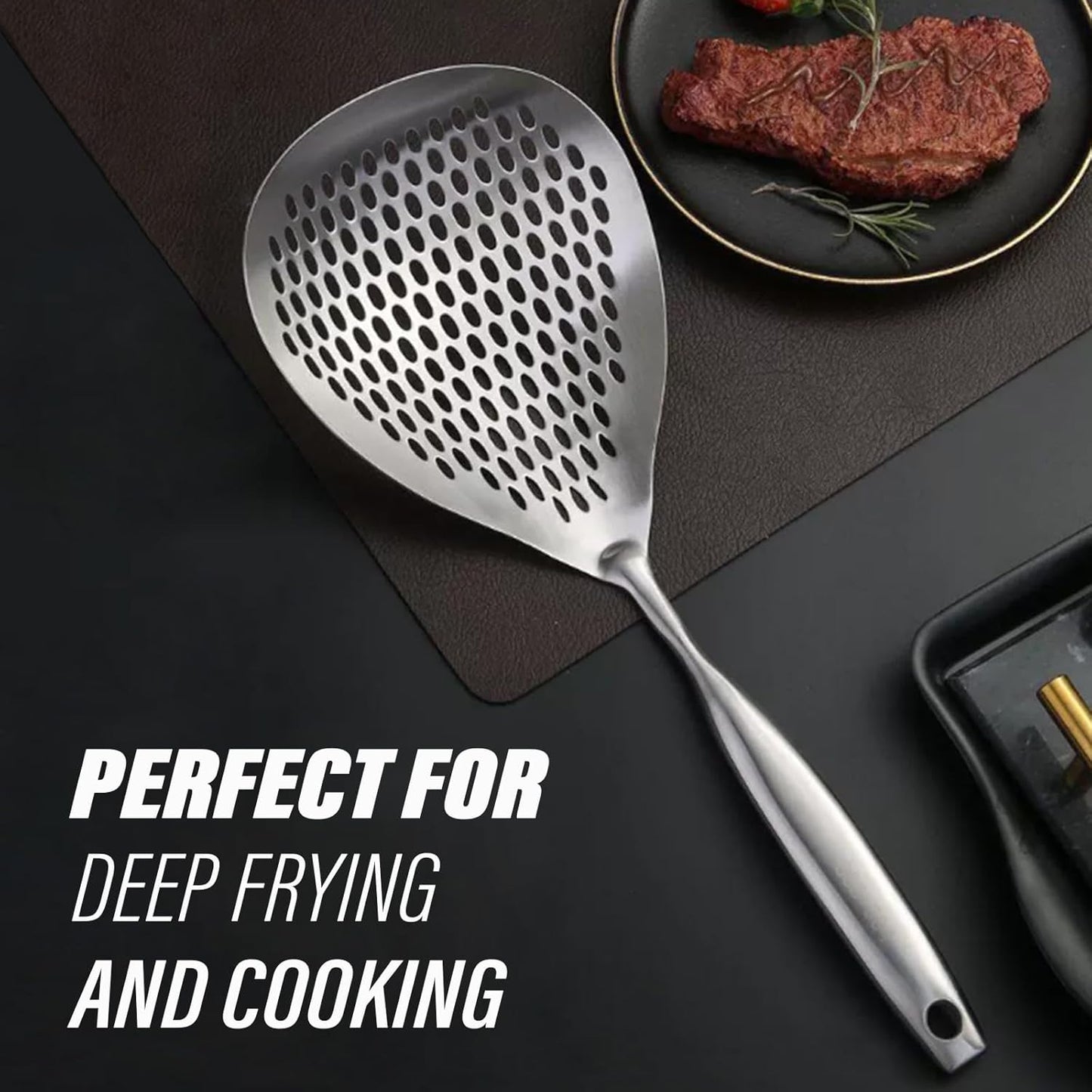 Skimmer Slotted Spoon, 304 Stainless Steel Skimmer Ladle Spoon Spider Strainer for Cooking and Frying, Pasta Strainer Spoon Frying Kitchen Cooking Colander