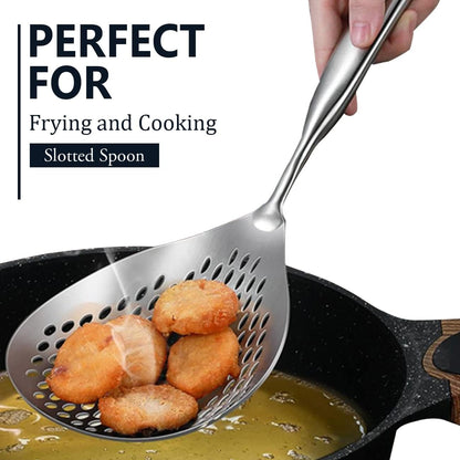 Skimmer Slotted Spoon, 304 Stainless Steel Skimmer Ladle Spoon Spider Strainer for Cooking and Frying, Pasta Strainer Spoon Frying Kitchen Cooking Colander
