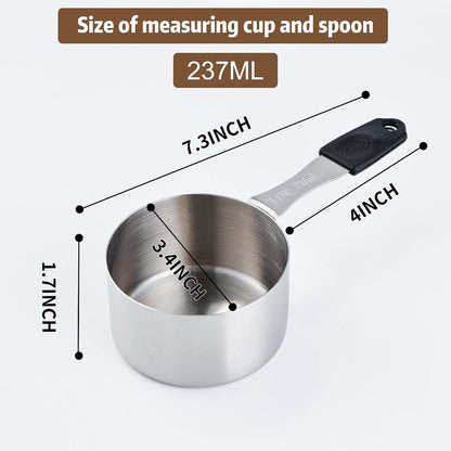 Measuring Cups, Magnetic Measuring Cups Stainless Steel Long Handle Scoop - 1 Cup Measure for Dry & Wet Ingredients, Dishwasher Safe
