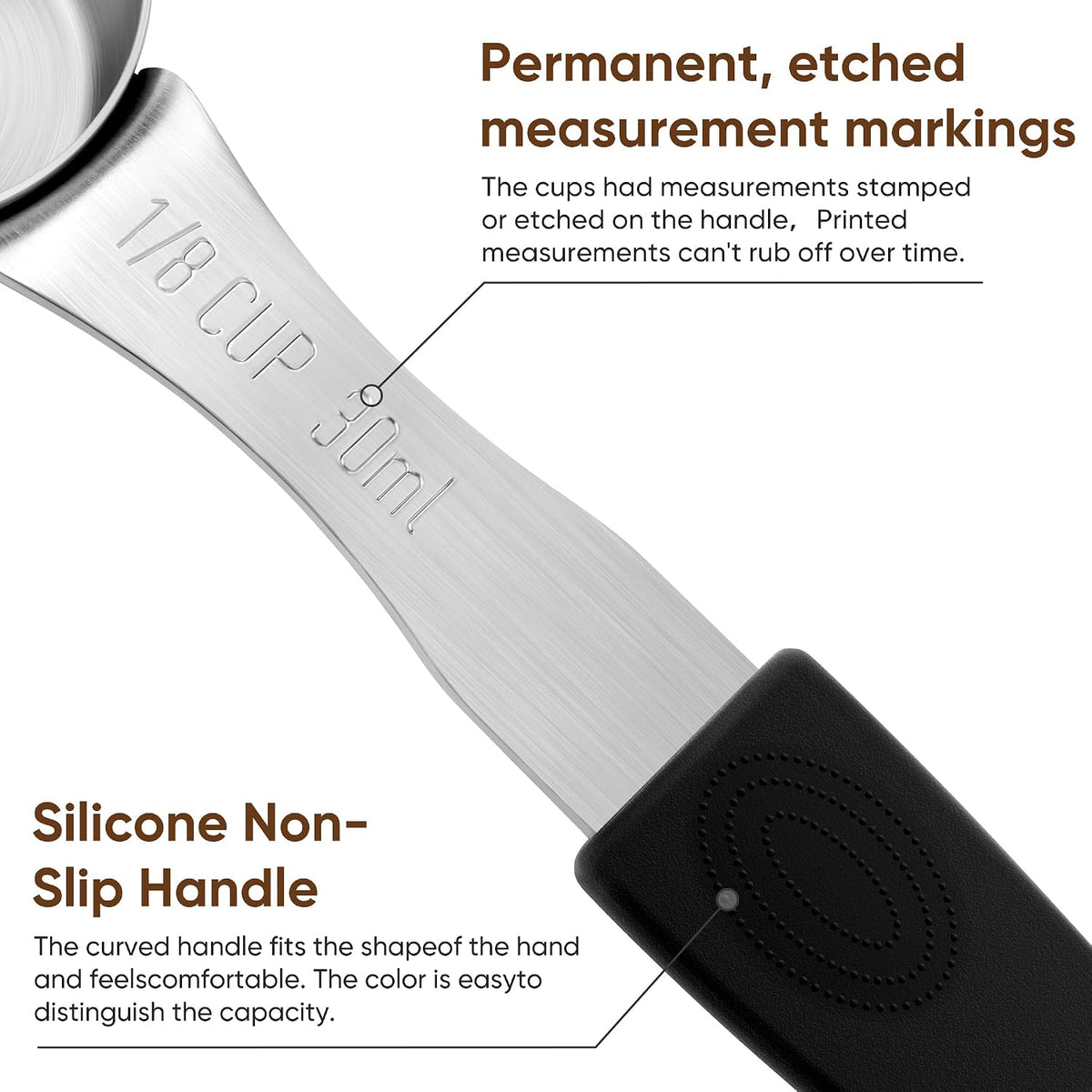 Measuring Cups, Magnetic Measuring Cups Stainless Steel Long Handle Scoop - 1 Cup Measure for Dry & Wet Ingredients, Dishwasher Safe