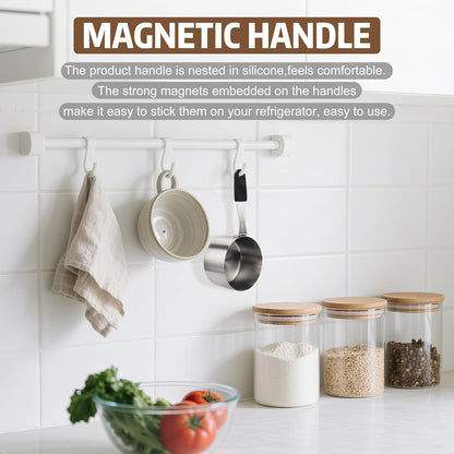 Measuring Cups, Magnetic Measuring Cups Stainless Steel Long Handle Scoop - 1 Cup Measure for Dry & Wet Ingredients, Dishwasher Safe