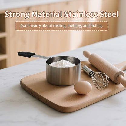 Measuring Cups, Magnetic Measuring Cups Stainless Steel Long Handle Scoop - 1 Cup Measure for Dry & Wet Ingredients, Dishwasher Safe
