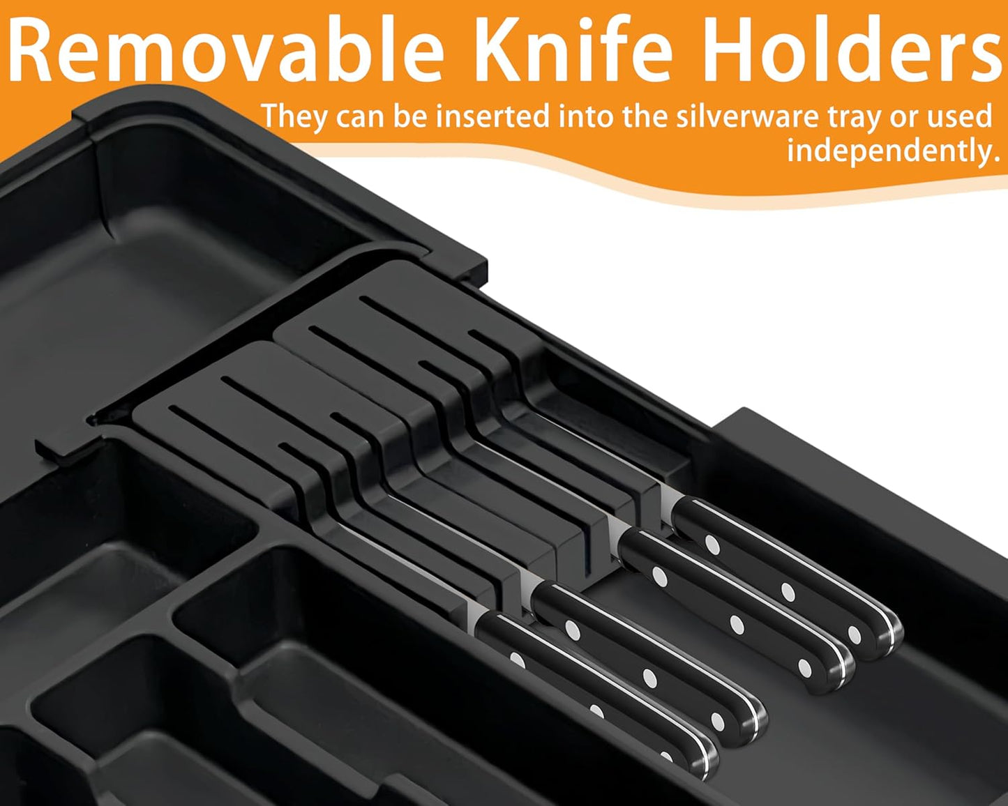 Silverware Organizer - Expandable Large Kitchen Drawer Organizer Utensil Organizer with 2 Removable Knife Blocks, 22"x 19"Cutlery Tray Drawer Dividers for Kitchen Flatware(6-9 Slots) (Black)