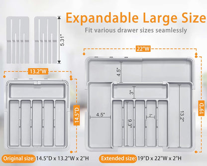 Silverware Organizer - Expandable Large Kitchen Drawer Organizer Utensil Organizer with 2 Removable Knife Blocks, 22"x 19"Cutlery Tray Drawer Dividers for Kitchen Flatware(6-9 Slots) (Black)