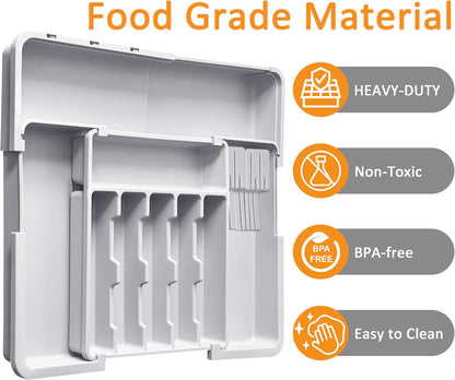 Silverware Organizer - Expandable Large Kitchen Drawer Organizer Utensil Organizer with 2 Removable Knife Blocks, 22"x 19"Cutlery Tray Drawer Dividers for Kitchen Flatware(6-9 Slots) (Black)