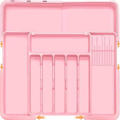 Silverware Organizer - Expandable Large Kitchen Drawer Organizer Utensil Organizer with 2 Removable Knife Blocks, 22"x 19"Cutlery Tray Drawer Dividers for Kitchen Flatware(6-9 Slots) (Black)