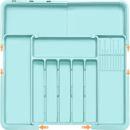 Silverware Organizer - Expandable Large Kitchen Drawer Organizer Utensil Organizer with 2 Removable Knife Blocks, 22"x 19"Cutlery Tray Drawer Dividers for Kitchen Flatware(6-9 Slots) (Black)