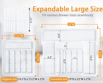 Silverware Organizer - Expandable Large Kitchen Drawer Organizer Utensil Organizer with 2 Removable Knife Blocks, 22"x 19"Cutlery Tray Drawer Dividers for Kitchen Flatware(6-9 Slots) (Black)