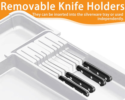 Silverware Organizer - Expandable Large Kitchen Drawer Organizer Utensil Organizer with 2 Removable Knife Blocks, 22"x 19"Cutlery Tray Drawer Dividers for Kitchen Flatware(6-9 Slots) (Black)