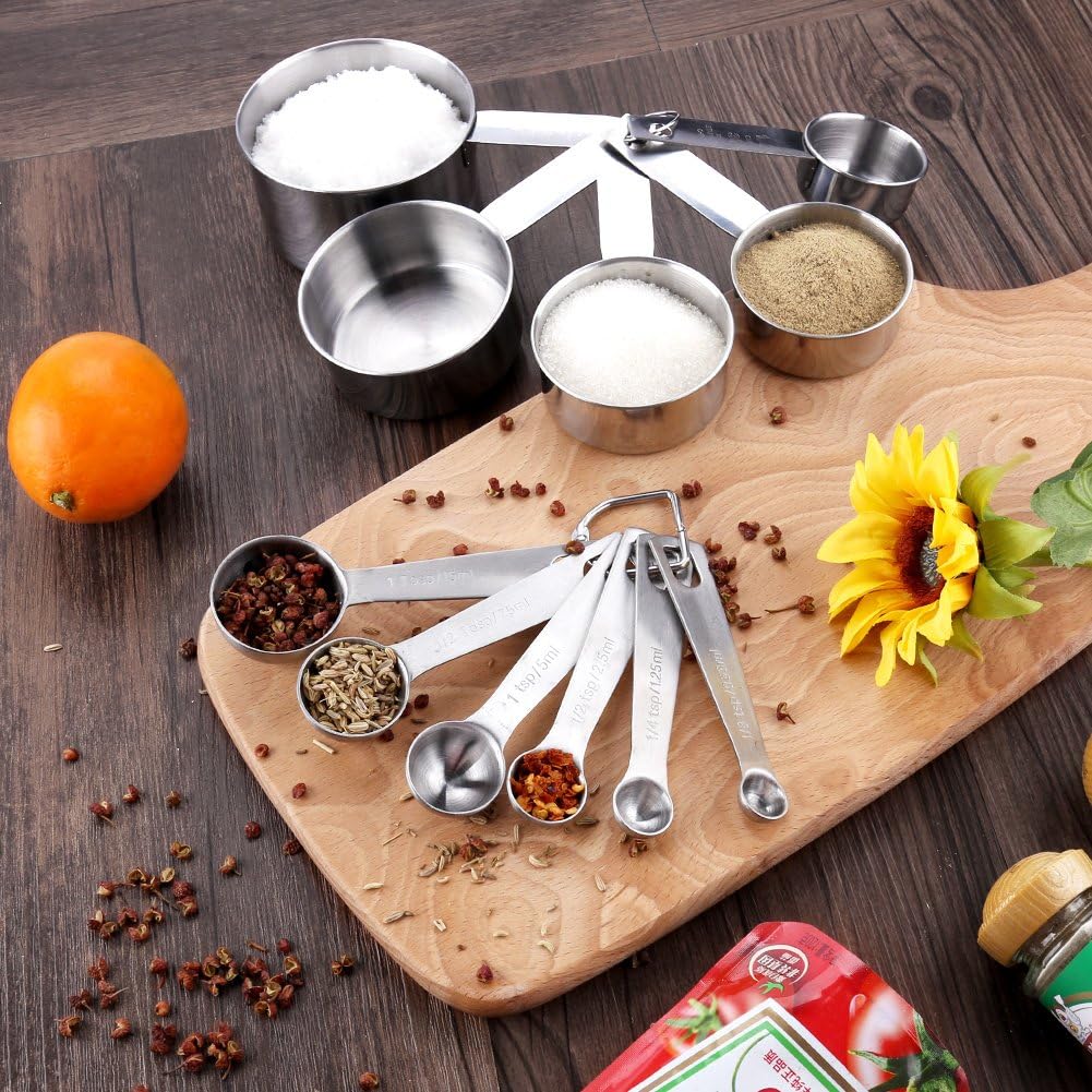 11 Piece Stainless Steel Measuring Spoons Cups Set, Premium Stackable Tablespoons Measuring Set for Gift Dry Liquid Ingredients Cooking Baking