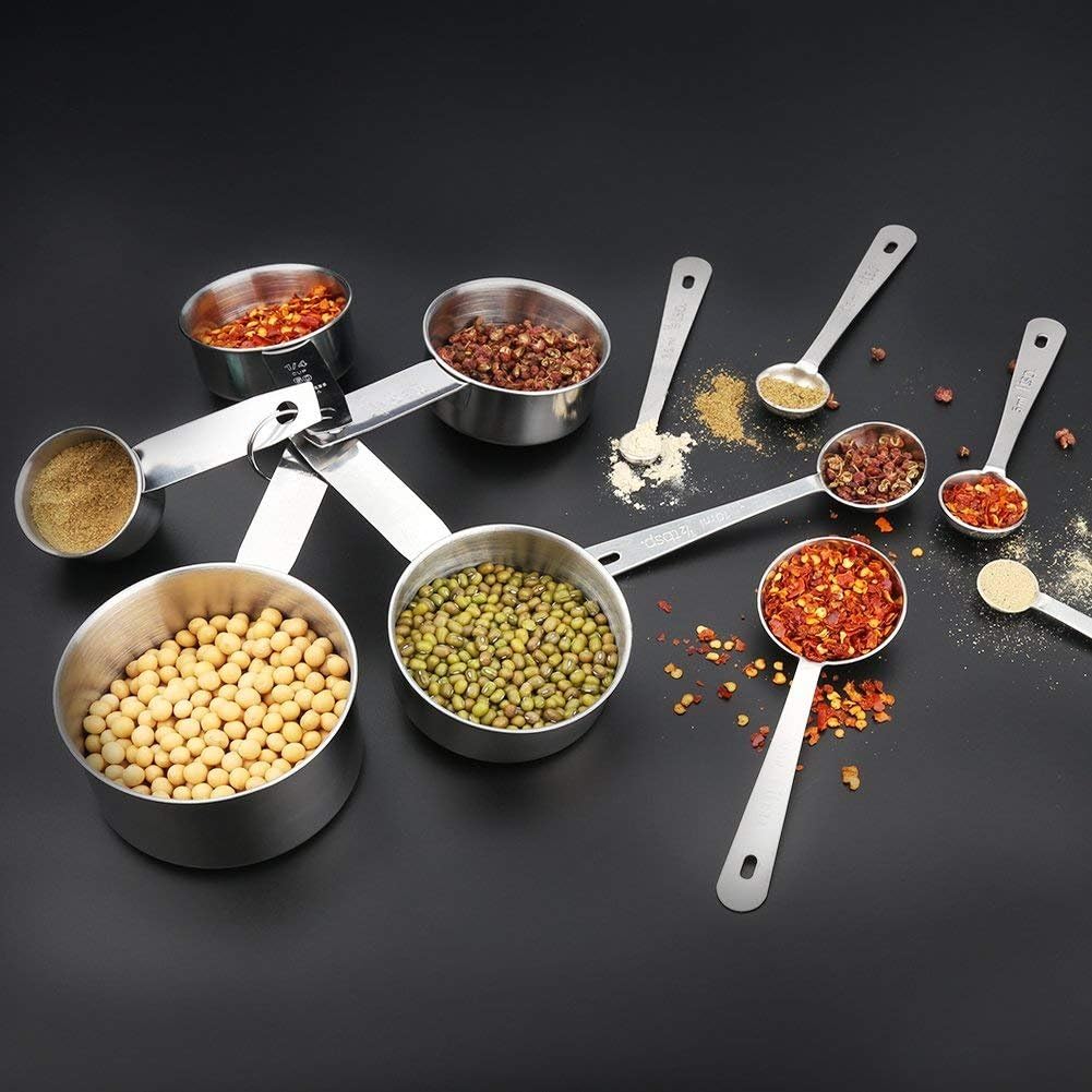 11 Piece Stainless Steel Measuring Spoons Cups Set, Premium Stackable Tablespoons Measuring Set for Gift Dry Liquid Ingredients Cooking Baking