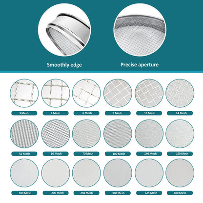 304 Stainless Steel Mesh Lab Sieve, 10 Mesh (2mm) Aperture Test Sieve, 7.9Inch(20cm) Diameter Economy Standard Analysis Sample Test Sieves for Industrial Laboratory Homes - Colors B
