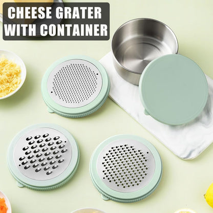 Cheese Grater with Container & Lid, Multi Functional Stainless Steel Box Grater, Handheld Grater Bowl for Kitchen,Lemon Zester for Parmesan, Cheeses, Ginger, Chocolate, Vegetables, Butter (Mint Green)
