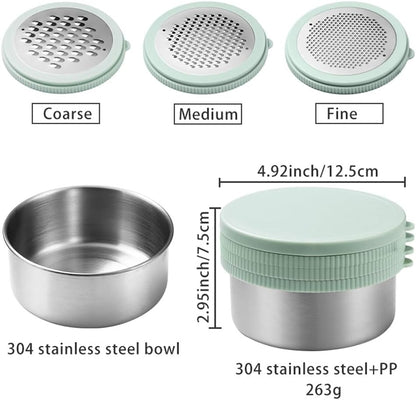 Cheese Grater with Container & Lid, Multi Functional Stainless Steel Box Grater, Handheld Grater Bowl for Kitchen,Lemon Zester for Parmesan, Cheeses, Ginger, Chocolate, Vegetables, Butter (Mint Green)