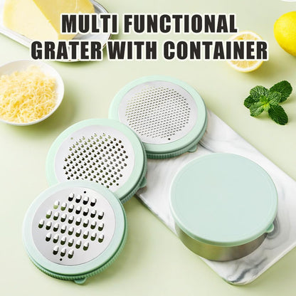 Cheese Grater with Container & Lid, Multi Functional Stainless Steel Box Grater, Handheld Grater Bowl for Kitchen,Lemon Zester for Parmesan, Cheeses, Ginger, Chocolate, Vegetables, Butter (Mint Green)