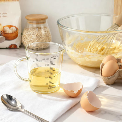 Glass Measuring Cup 250ml 1Cup High Borosilicate [Insulated Handle | V-Shaped Spout]For Prepping Baking and Cooking Preheated Oven Dishwasher Freezer and Microwave Safe