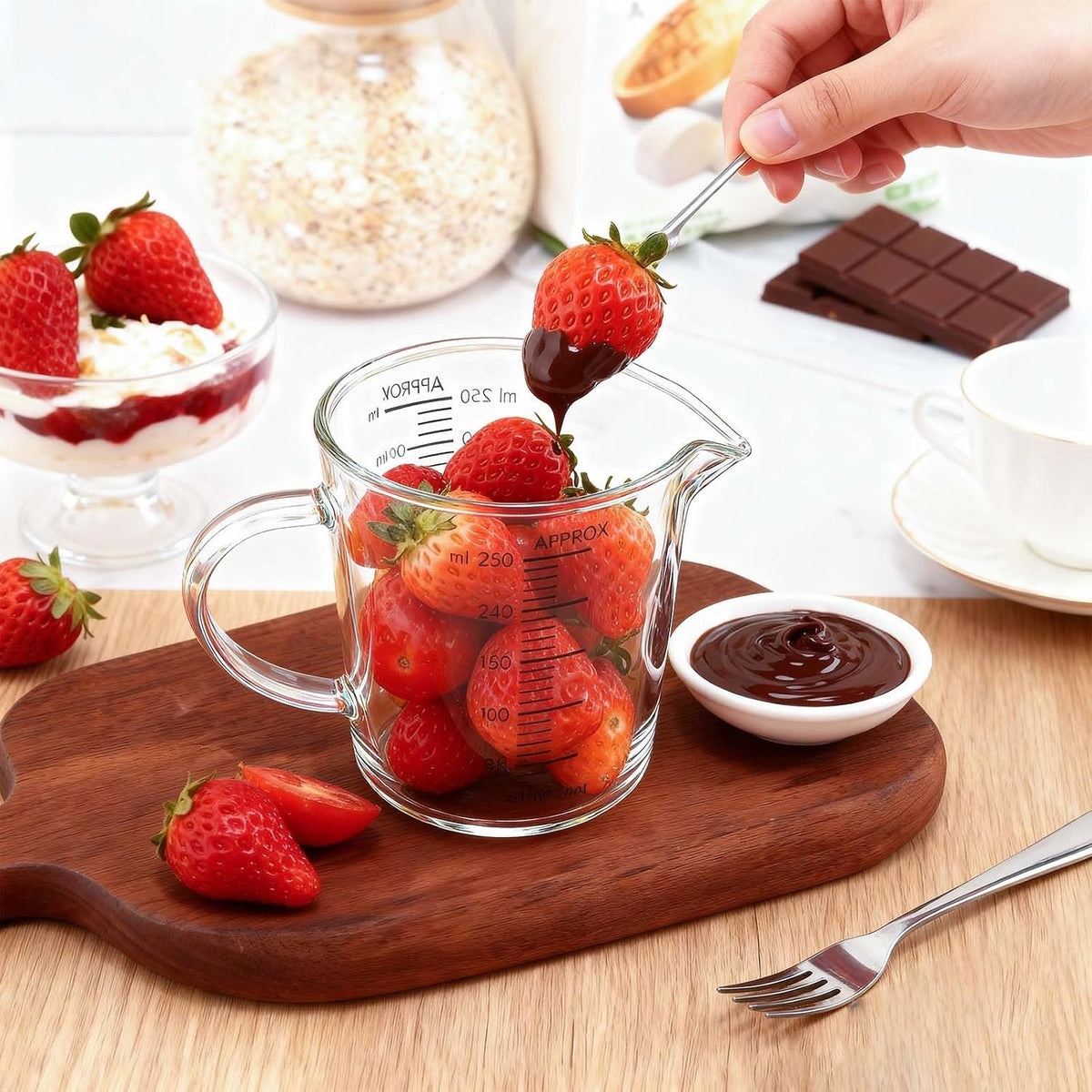Glass Measuring Cup 250ml 1Cup High Borosilicate [Insulated Handle | V-Shaped Spout]For Prepping Baking and Cooking Preheated Oven Dishwasher Freezer and Microwave Safe