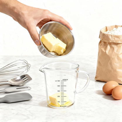 Glass Measuring Cup 250ml 1Cup High Borosilicate [Insulated Handle | V-Shaped Spout]For Prepping Baking and Cooking Preheated Oven Dishwasher Freezer and Microwave Safe
