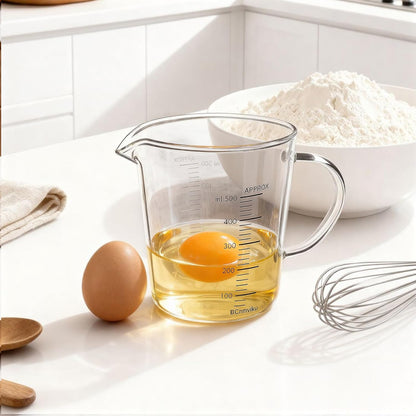 Glass Measuring Cup 250ml 1Cup High Borosilicate [Insulated Handle | V-Shaped Spout]For Prepping Baking and Cooking Preheated Oven Dishwasher Freezer and Microwave Safe